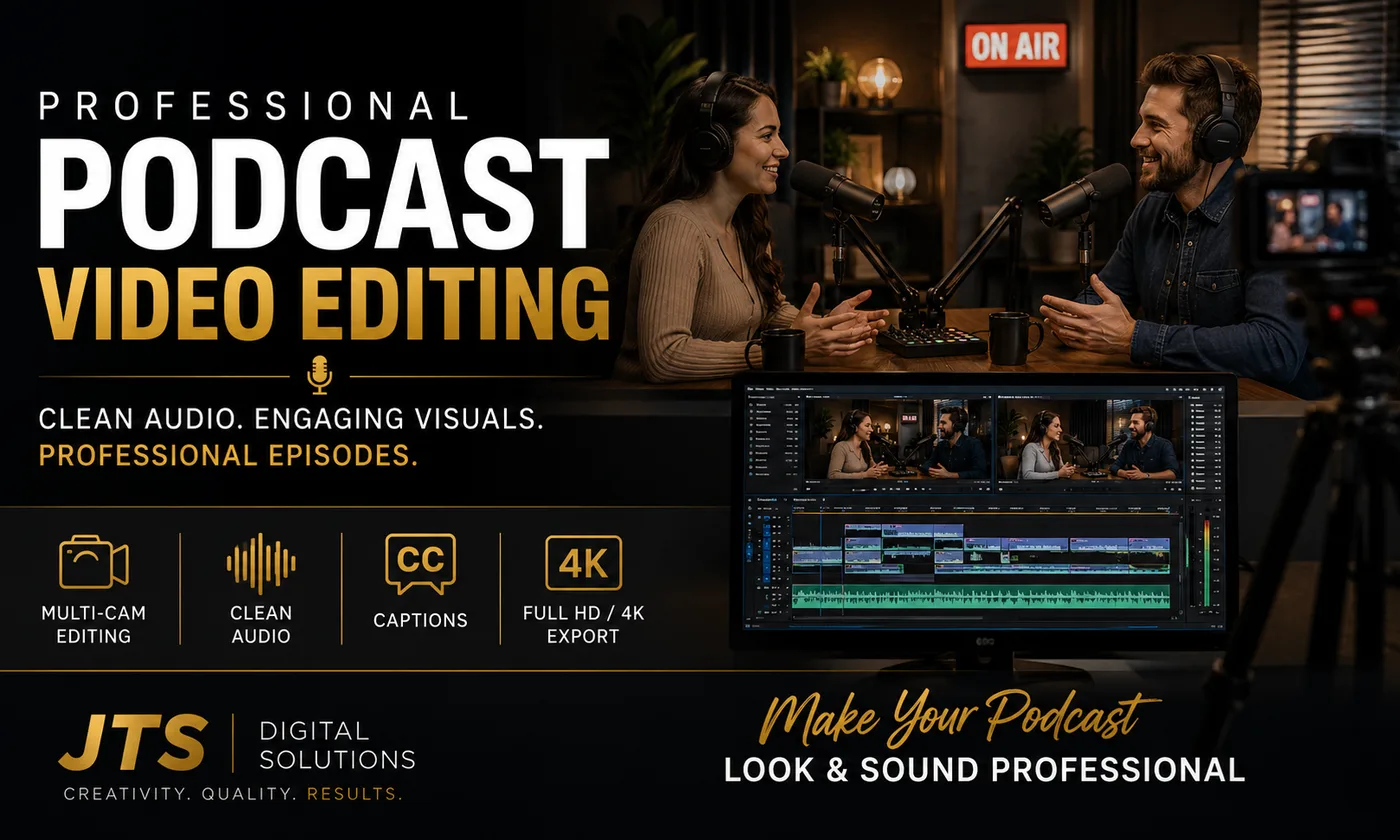 JTS podcast editing service graphic