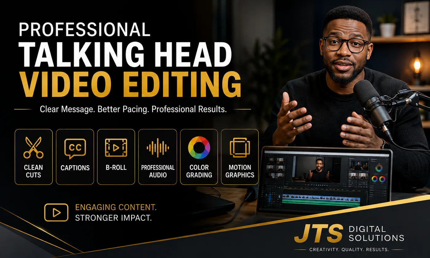 JTS talking-head editing service graphic